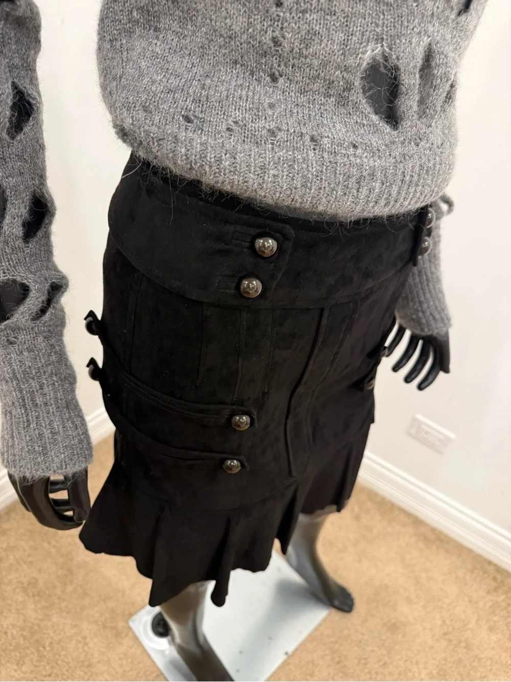 Isabel Marant Runway Black Lambskin Leather Stretch Ruffle Mini Skirt 36 NEW